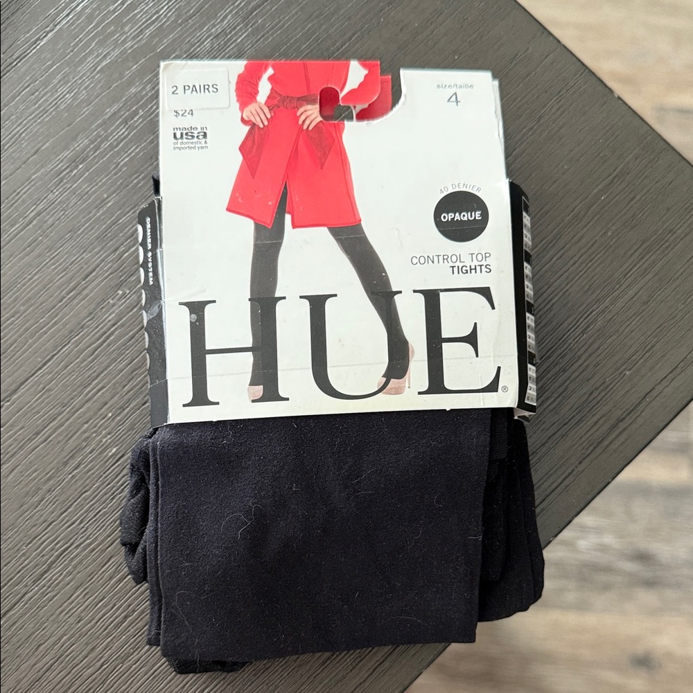 HUE Black Opaque Control Top Tights